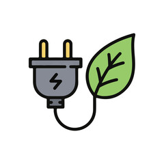 Obraz premium Electrical Plug with Leaf Icon – Flat Vector Energy alternative Illustration