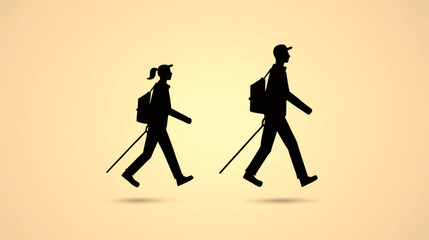 A clean walk vector icon featuring a girl and boy walking side by side. Designed in flat or outline vector style with smooth motion lines to represent active walking. Ideal for educational visuals