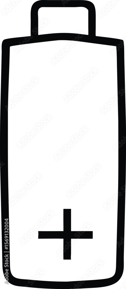 Poster simple black line drawing of a battery icon with a plus sign
