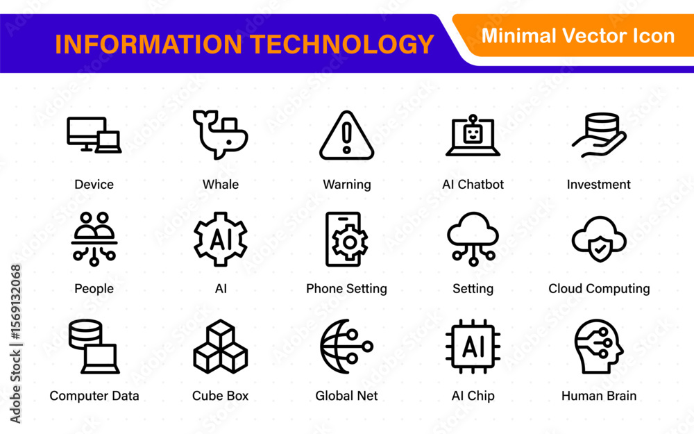 Aufkleber information technology icons set. set of it technology icons. industry concept factory of the future