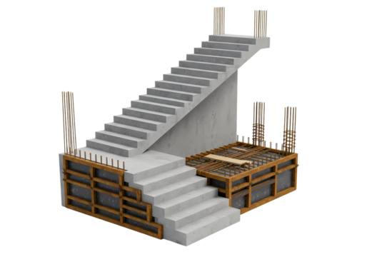 Architectural Model Concrete Staircase Construction isolated on transparent baackground