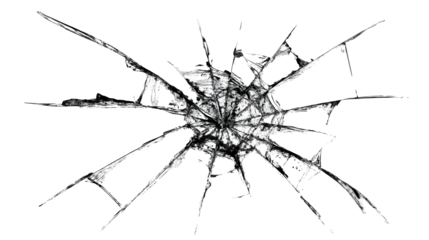 Abstract shattered glass with radial cracks overlay creates a visual effect of damage and fragility.