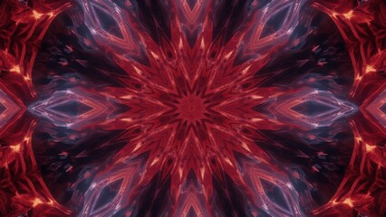 Pattern of red and dark purple abstract kaleidoscope design with symmetrical star shape, psychedelic art for backgrounds, wallpapers, digital art projects, vibrant colors, creative and modern style
