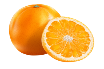 Sliced ​​orange, separated on transparent background.
