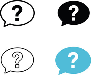 Four Speech Bubbles Displaying Question Marks Black White and Light Blue Variations Simple Icons