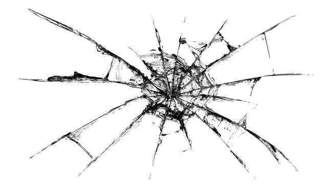 Abstract shattered glass with radial cracks overlay creates a visual effect of damage and fragility.