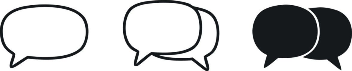 Three Simple Black and White Vector Speech Bubble Icons Outline Filled and Overlapping Design Elements 1