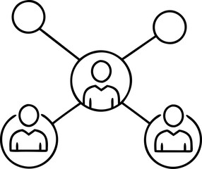 Black Line Art Network Illustration Central Figure Connected Four Other Figures Lines Simple Graphic Design
