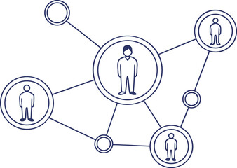 Abstract Navy Blue Network Line Art Illustration Simple People Icons Connected Circles Graphic