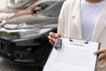 lease, rental car, sell, buy. Dealership send contract and car keys to new owner to sign. Sales,...