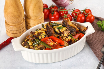 Eastern cuisine - Ptitim with beef and vegetables