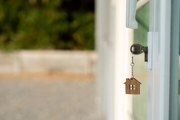Landlord key for unlocking house is plugged into the door. Second hand house for rent and sale....