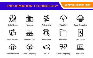 Information technology icons set. Set of It technology icons. Industry concept factory of the future. Technology progress. Big UI icon set in a flat design. Thin outline icons