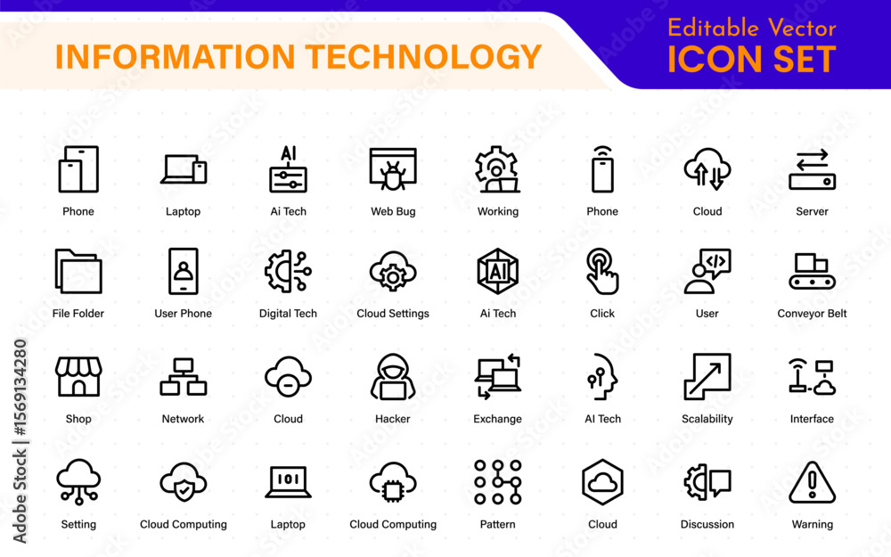 Aufkleber information technology icons set. set of it technology icons. industry concept factory of the future