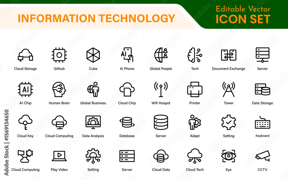 Poster information technology icons set. set of it technology icons. industry concept factory of the future