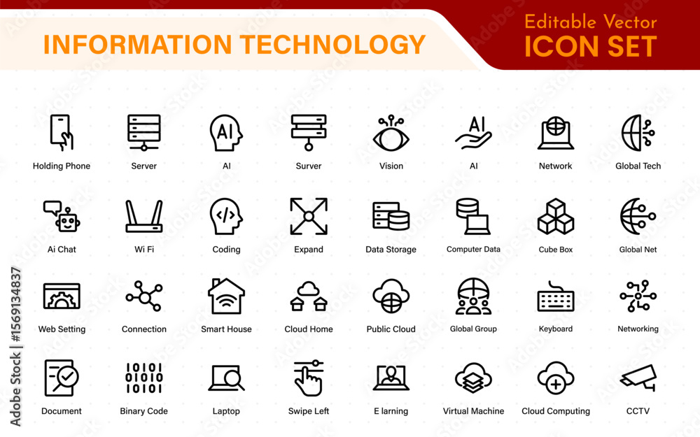 Poster information technology icons set. set of it technology icons. industry concept factory of the future
