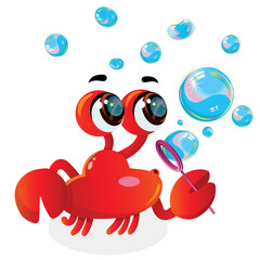 Cute Cartoon Crab Blowing Bubbles