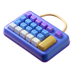 Stylized 3d render of a compact keyboard with colorful keys isolated on transparent background