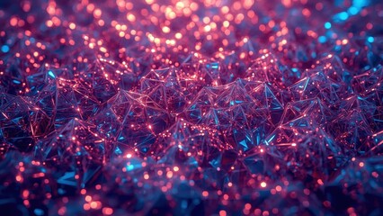 Texture of glowing red and blue neural network connections, digital technology concept, futuristic AI background for presentations, websites, and tech events, dark abstract design with vibrant lights