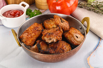 Grilled pork neck meat shashlik