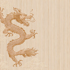 A dragon is on a tan background