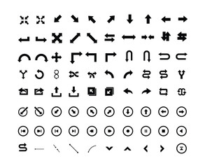 Black and White Icon Set for Web Business and Social Media. Arrow icon set with nine black vector silhouettes