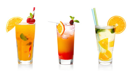 Fototapeta premium Colorful Exotic Refreshing Cocktails isolated on a transparent background