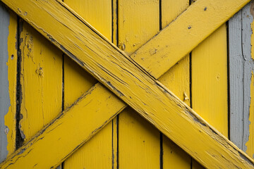 Bright yellow wooden backdrop with diagonal lines featuring weathered textures and rustic appeal