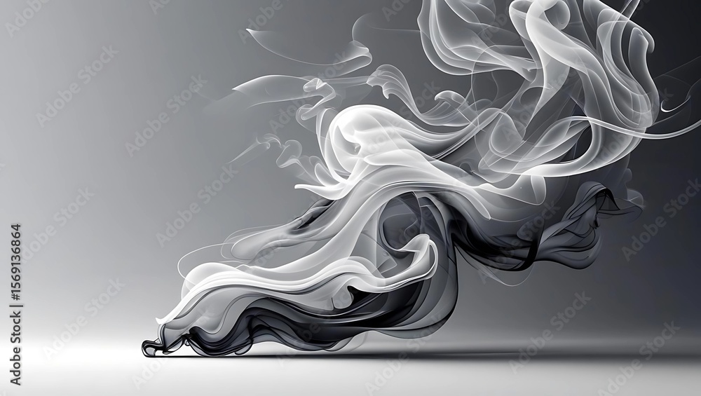 Poster abstract depiction of swirling smoke plumes against a gradient background, creating ethereal forms.