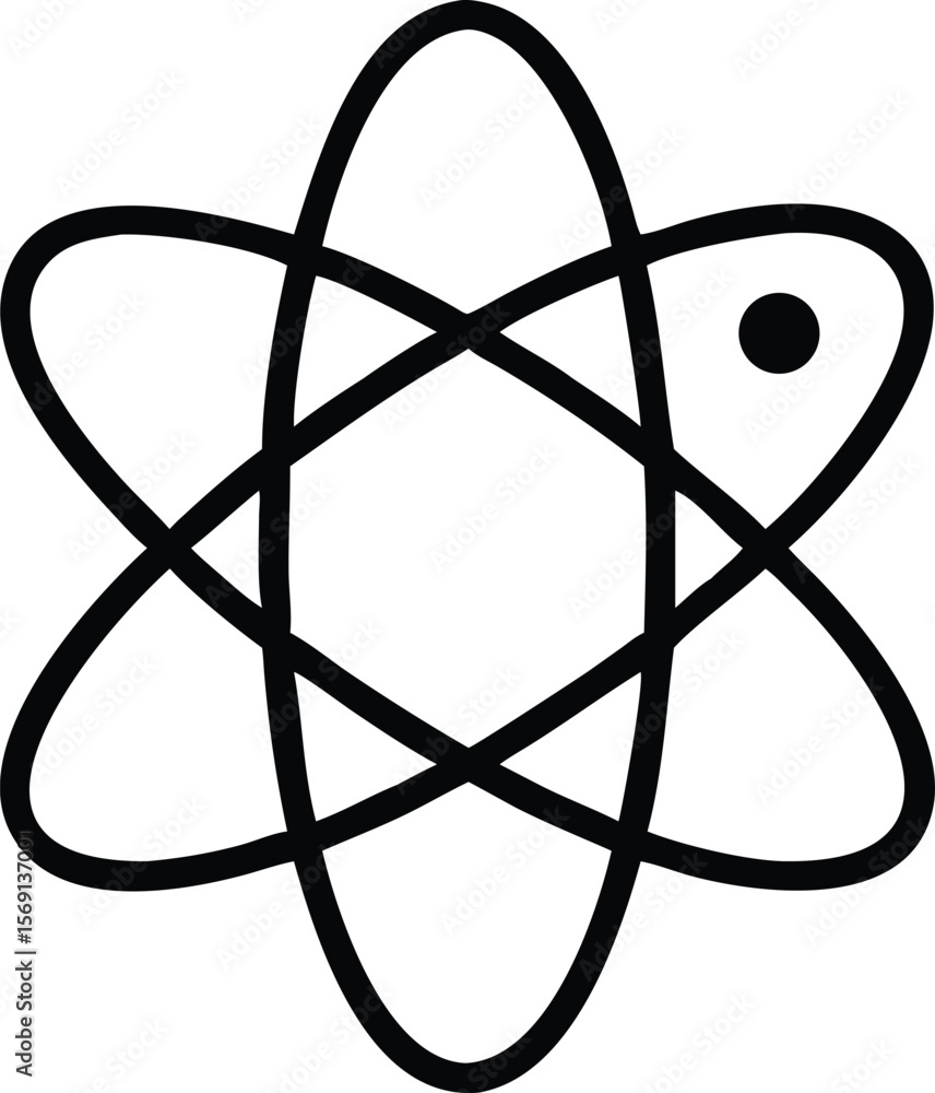 Poster abstract atomic structure symbol with orbiting electrons and nucleus on white background