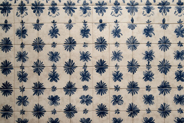 Repeating floral pattern in light and dark blue tiles creates a stunning visual effect