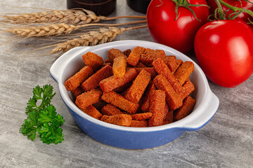 Crunchy croutons heap - roasted bread