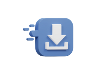 Digital Download Icon 3D Render of a Blue File Transfer Symbol isolated on transparent baackground