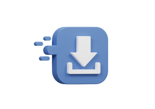 Digital Download Icon 3D Render of a Blue File Transfer Symbol isolated on transparent baackground