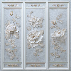 Three white framed paintings of flowers