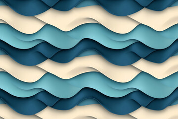 Repeating wave pattern with light and dark blue tones creating a serene abstract design reminiscent of ocean waves