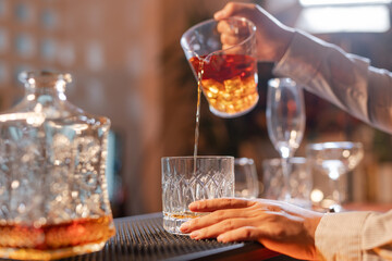 Professional female bartender preparing alcoholic drinks in a bar