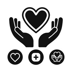 Heart in Hand Icons Set &ndash; Love, Care, and Healthcare Symbols in Flat and Line Style