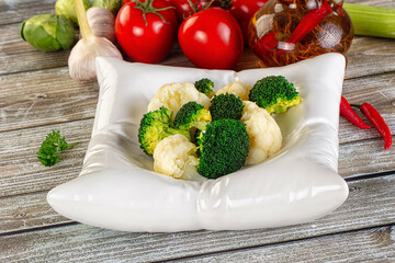 Vegan cuisine Steamed cauliflower and broccoli cabbage