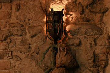 torch fire light dungeon stone wall ancient background fantasy background aesthetic concept...