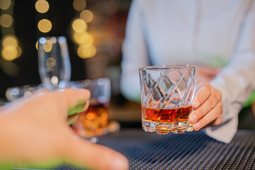 Professional female bartender preparing alcoholic drinks in a bar