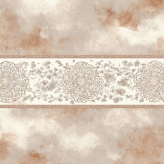 A brown and white border with a pattern of flowers and leaves