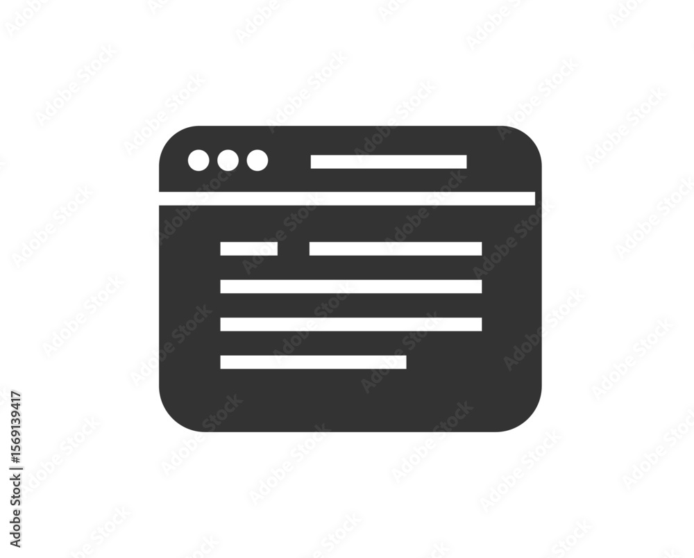 Poster website web site page icon simple solid bold black white vector graphic, webpage browser window glyp
