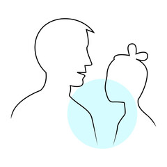 Father and daughter outline portrait with blue circle. Vector.