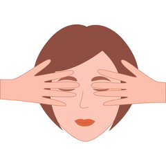 Female face with two hands covering eyes. Vector illustration.