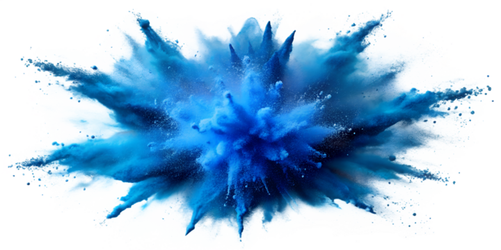 Explosion of Blue Powder Paint on Transparent Background