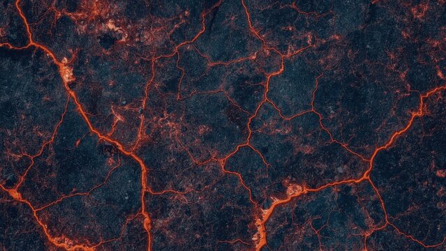 Surface of volcanic lava cracks glowing red hot magma texture dark bac
