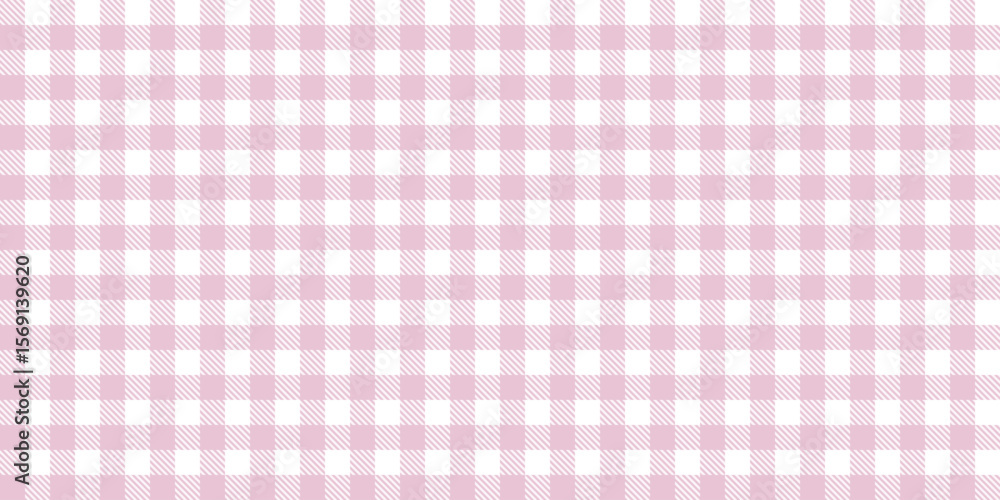 Poster seamless vector pattern pink gingham checkered fabric textile background soft pastel romantic picnic