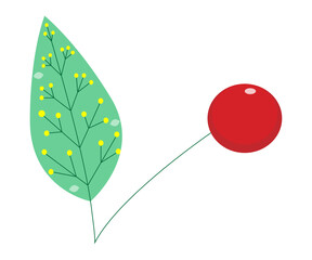 Leaf with small yellow dots and red round shape. Vector.