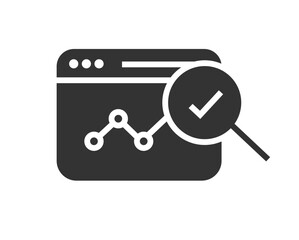 Website page performance analysis data check icon solid bold simple graphic pictogram, web site webpage online analytics software test audit research data, trend kpi statistics graph service silhouett